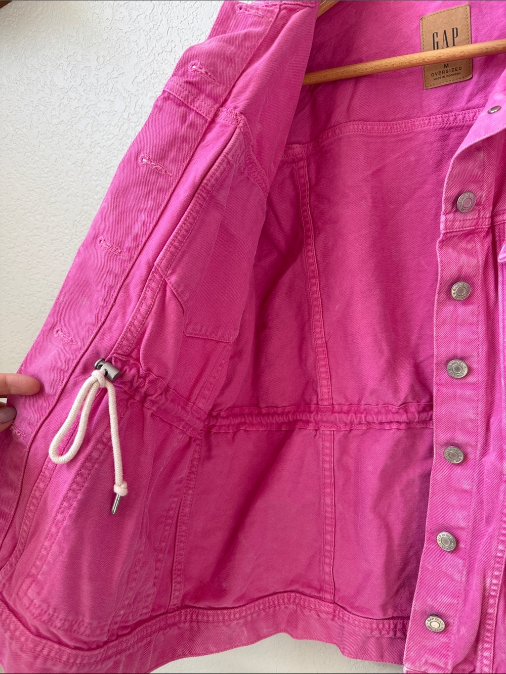 GAP Denim Jacket with Drawstring Waist Oversized Hot Pink size Medium - Picture 5 of 13